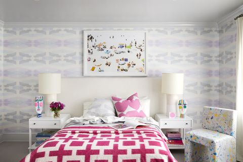 girls room with pink duvet