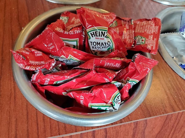 close up of container of heinz brand ketchup packets in restaurant setting, lafayette, california, november 6, 2020 photo by smith collectiongadogetty images
