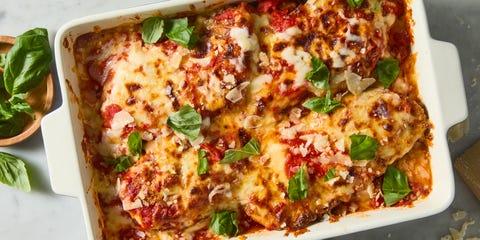 keto chicken parmesan in a white dish