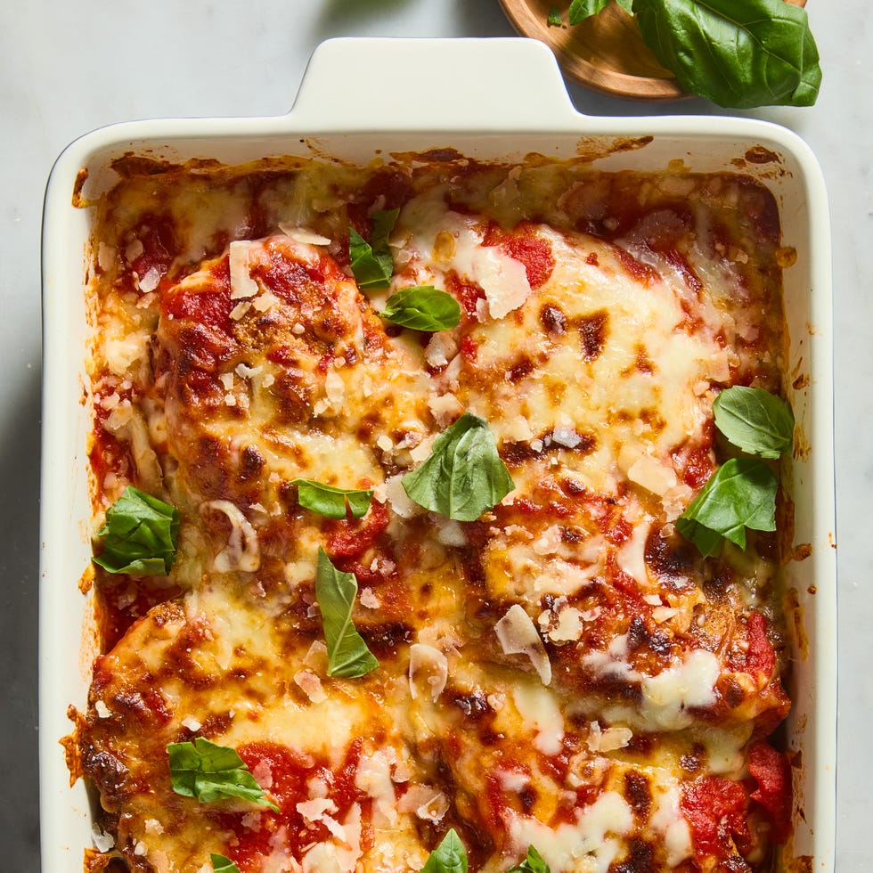 keto chicken parmesan in a white dish