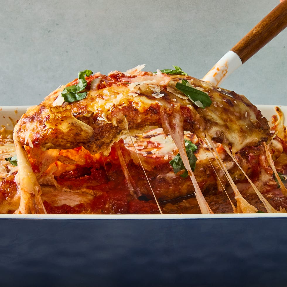 keto chicken parmesan in a white dish