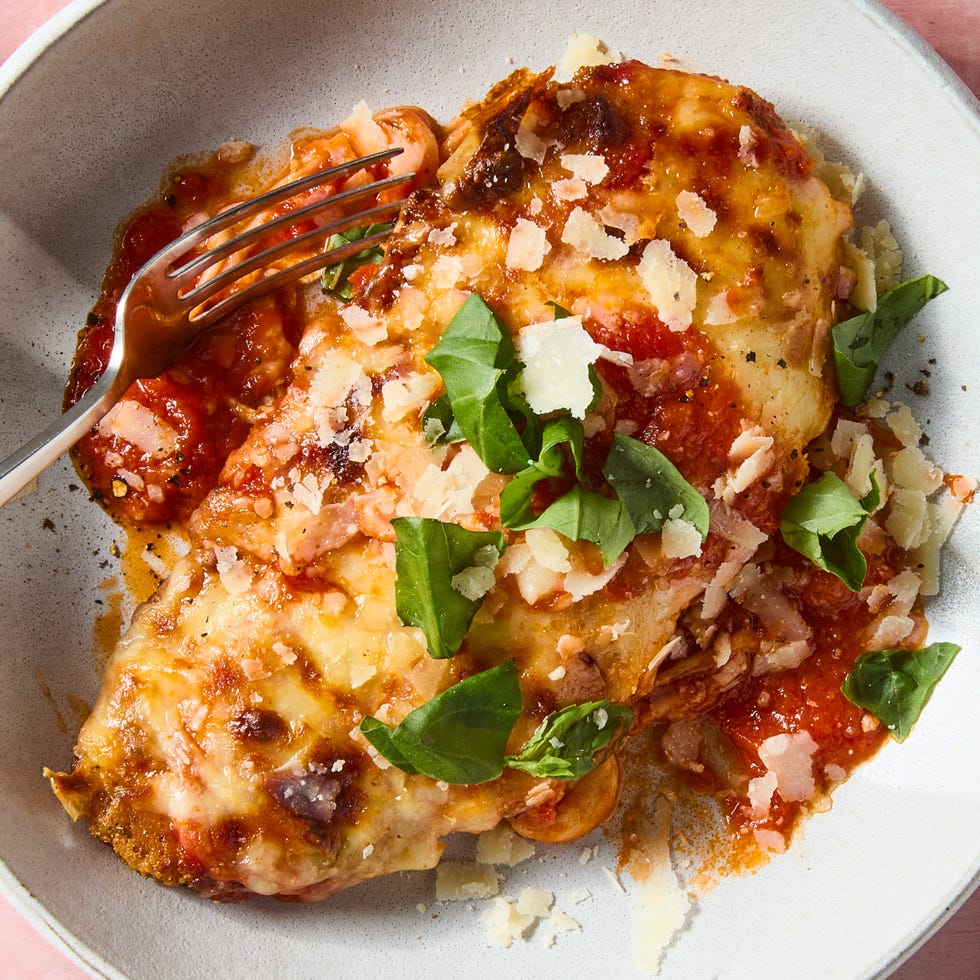 keto chicken parmesan in a white dish