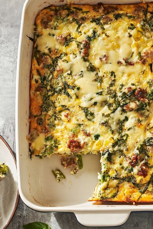 breakfast casserole in a baking dish