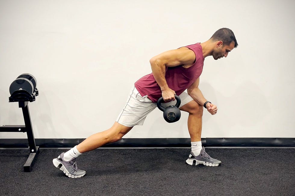 upper body kettlebell workout, single arm supported row