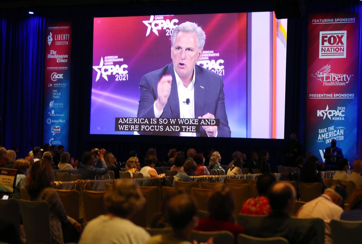 orlando, florida   february 27  rep kevin mccarthy r ca, house minority leader, participates in a discussion during the conservative political action conference held in the hyatt regency on february 27, 2021 in orlando, florida begun in 1974, cpac brings together conservative organizations, activists, and world leaders to discuss issues important to them photo by joe raedlegetty images