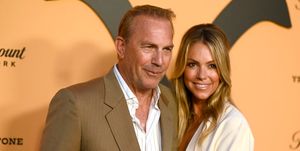 los angeles, california   may 30 kevin costner l and christine baumgartner attend paramount networks yellowstone season 2 premiere party at lombardi house on may 30, 2019 in los angeles, california photo by frazer harrisongetty images for paramount network