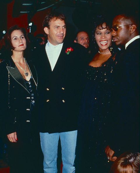 los angeles, ca   circa 1992  cindy costner, kevin costner, whitney houston and bobby brown circa 1992 in los angeles, california  photo by steve granitzwireimage