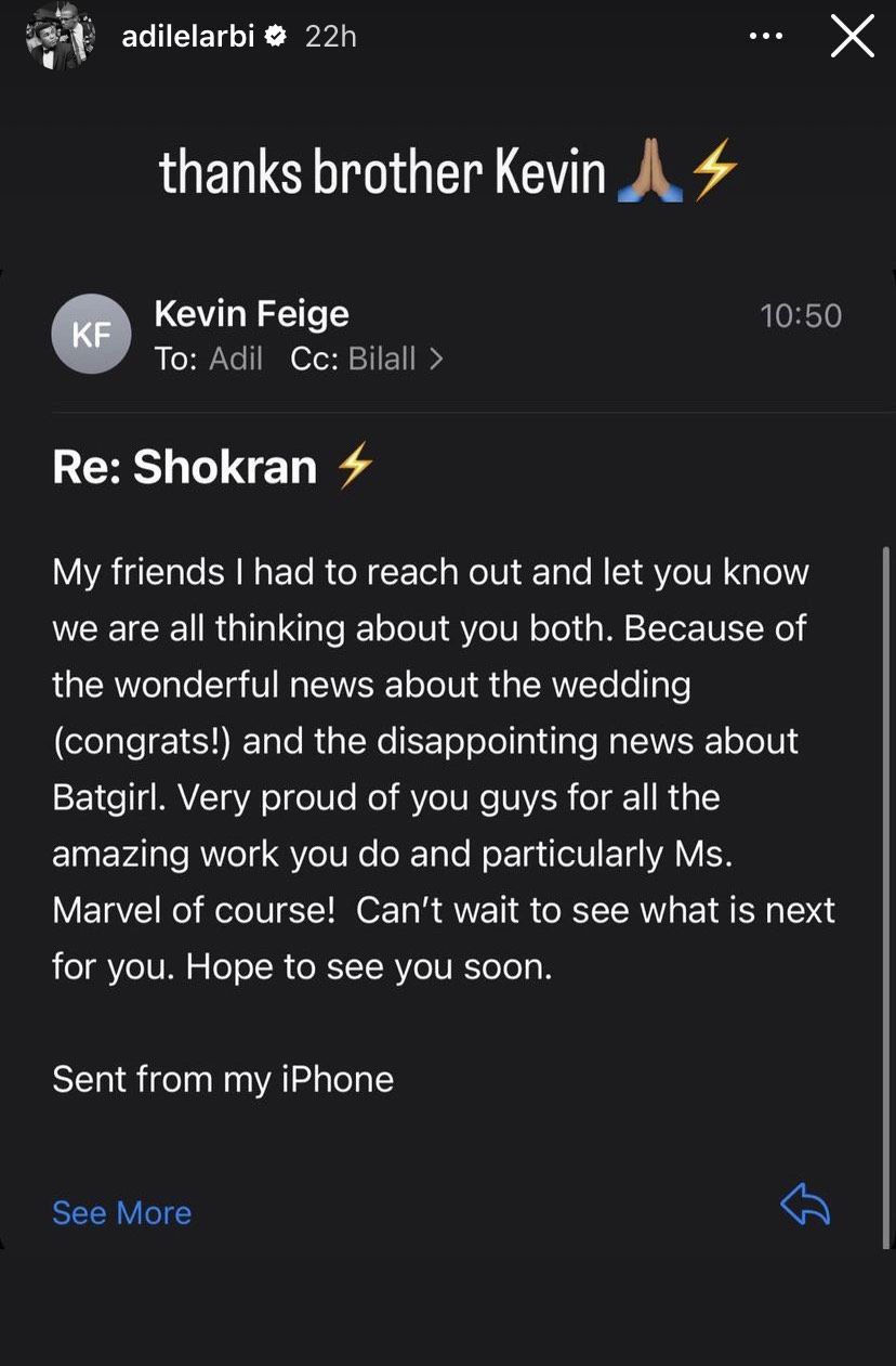 kevin feige email to adil el arbi about batgirl axe