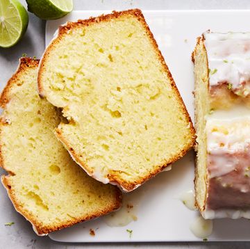 yellow pound cake with a key lime icing and zest