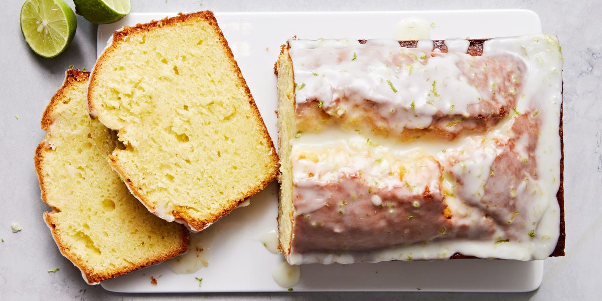 yellow pound cake with a key lime icing and zest