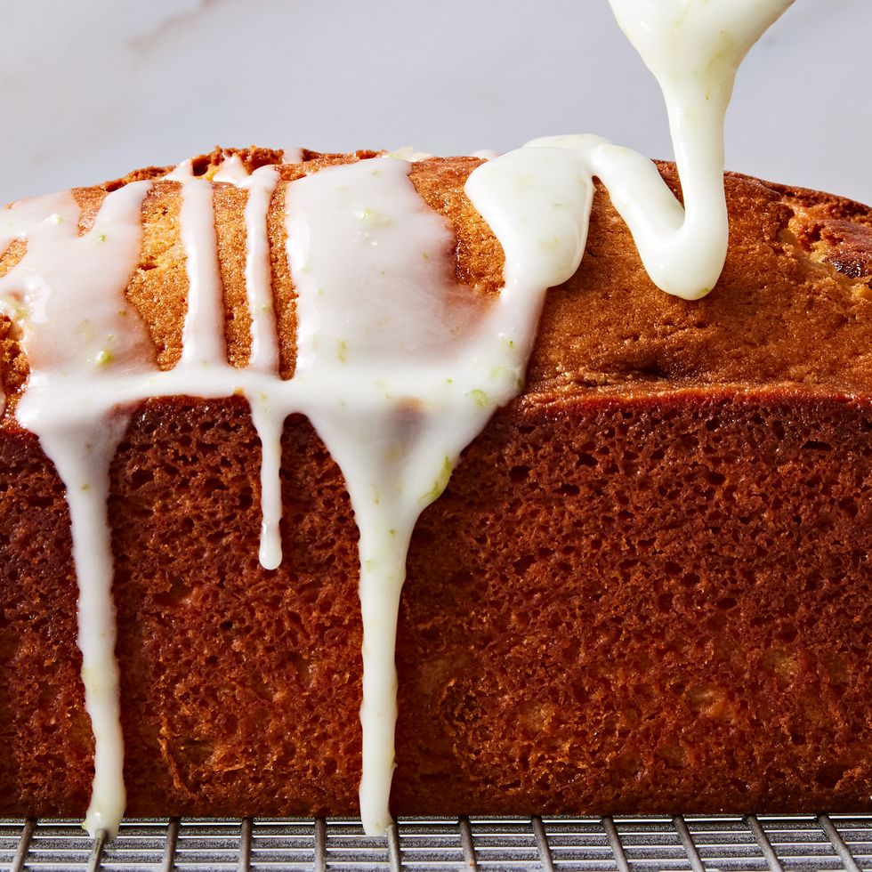 yellow pound cake with a key lime icing and zest