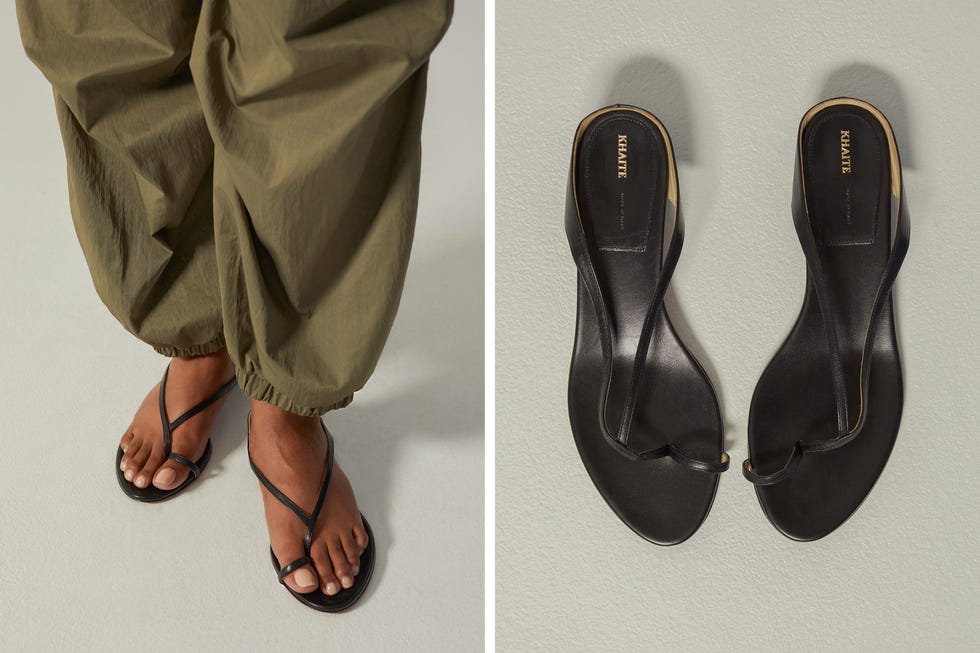 tiffany dodson wearing khaite thong sandals