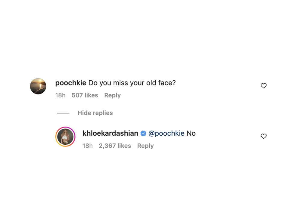 khloé kardashian en los comentarios de una de sus publicaciones