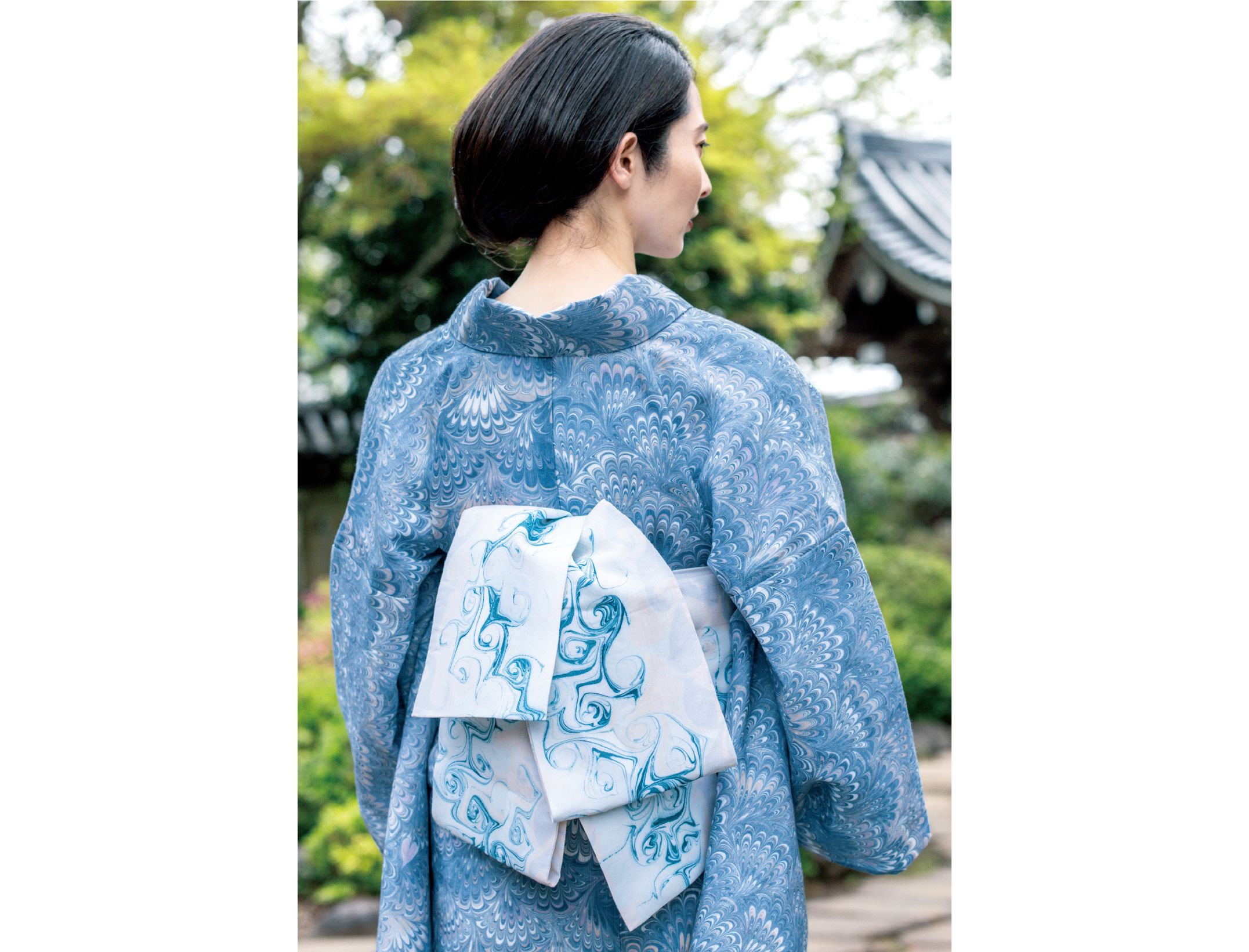 作り帯　正絹　髑髏　枝垂れ結び（半幅帯）二部式　浴衣にも 浴衣帯の結び方［半幅帯編］｜片ばさみ風・角出し・だらり結び風