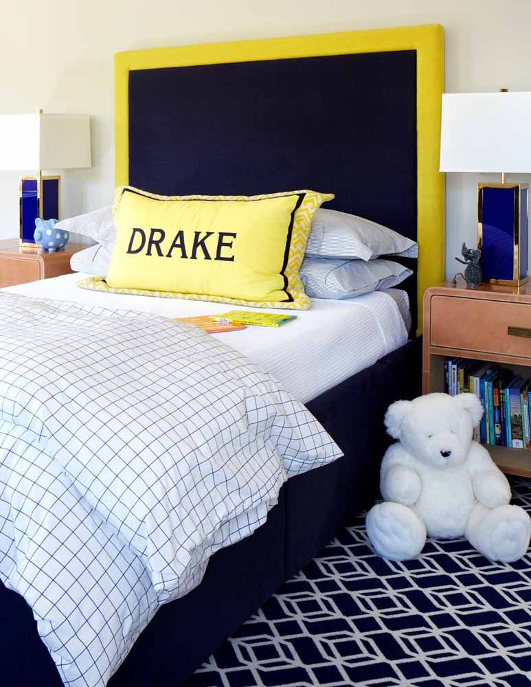 Bedroom, Bed sheet, Bed, Blue, Bedding, Furniture, Room, Yellow, Duvet cover, Bed frame, 