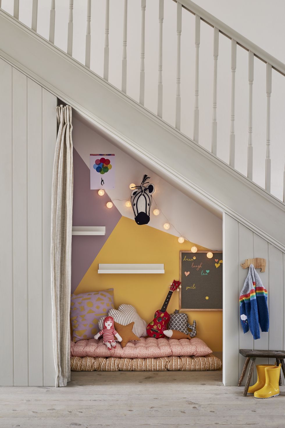 how to create a cool under the stairs room for the kids