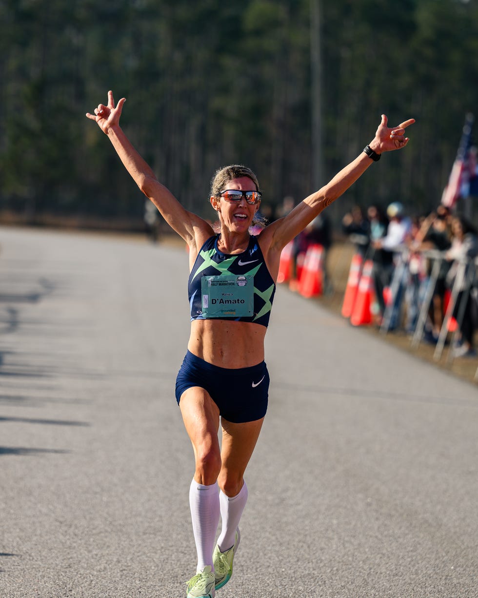 kiera damato winning the usatf half championship in december 2021