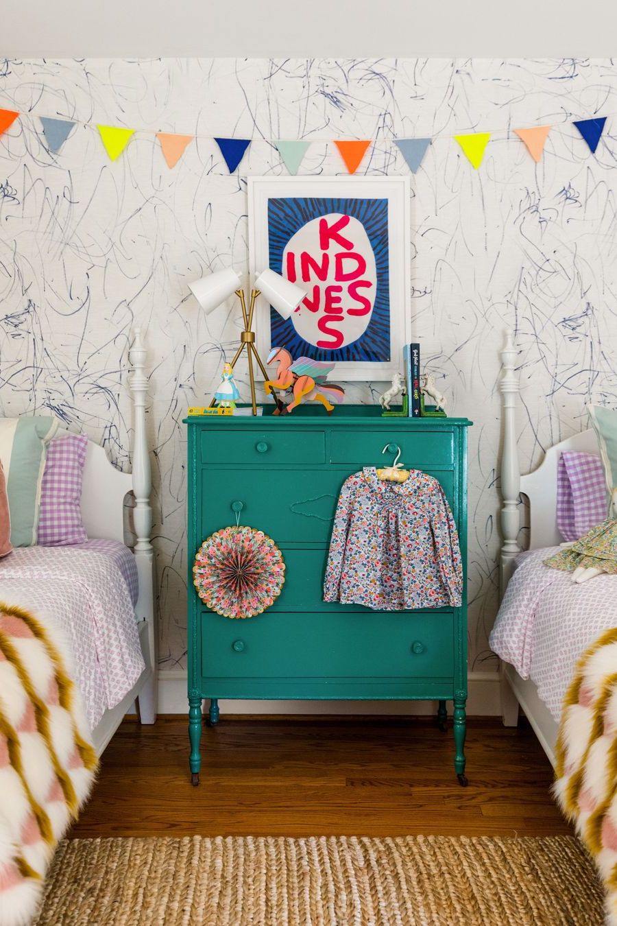 kids room with scribbles on walls