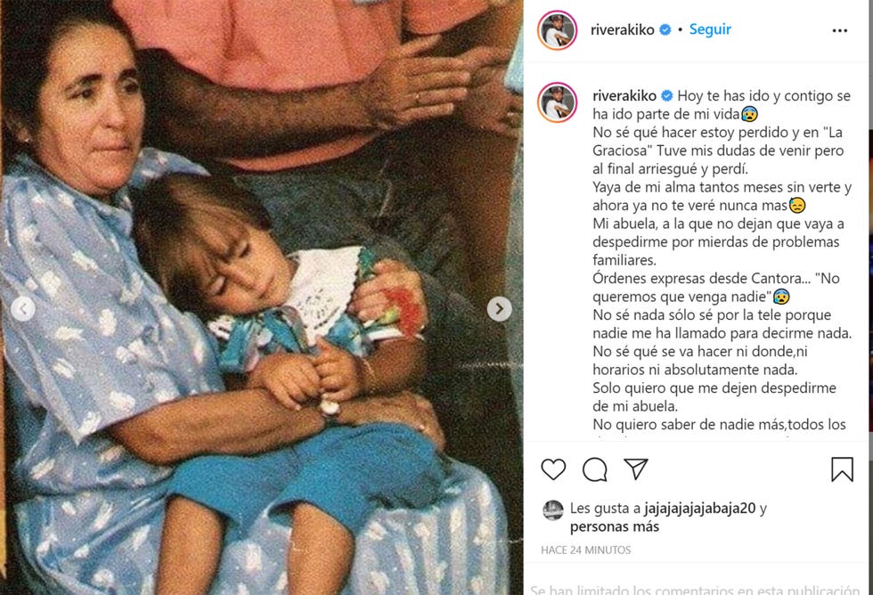 kiko rivera llora la muerte de su abuela