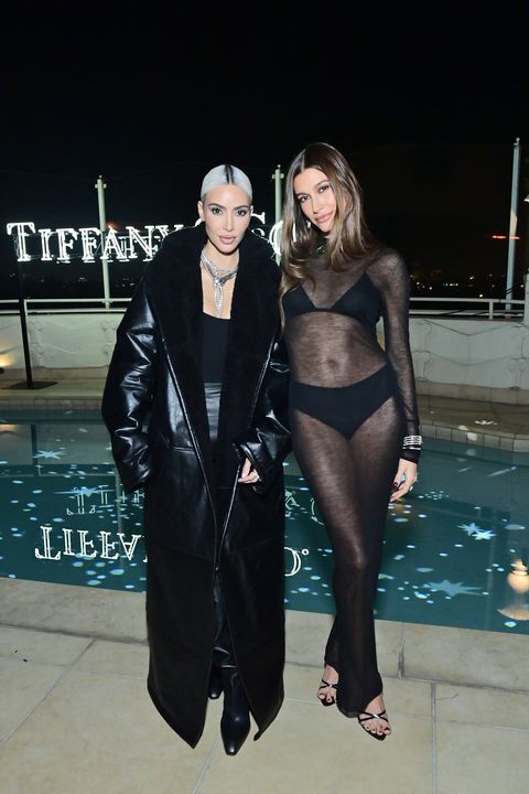 hailey bieber and kim kardashian at tiffany and co's launch of the lock collection in la