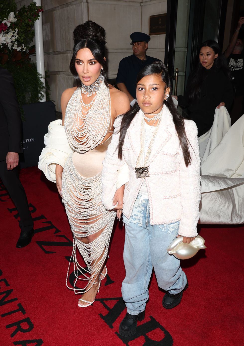 Kim Kardashian Wears Pearl Dress With North West At Met Gala 2023