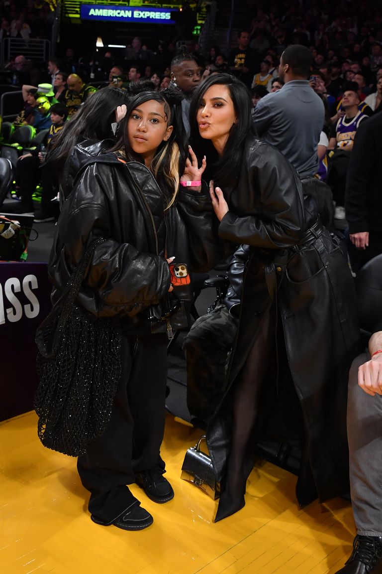 Kim Kardashian and North West Matched in All Black for Lakers Game