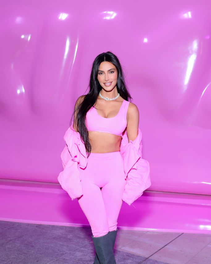 Kim Kardashian Photographed in Unreleased Barbie Pink Skims Bikini