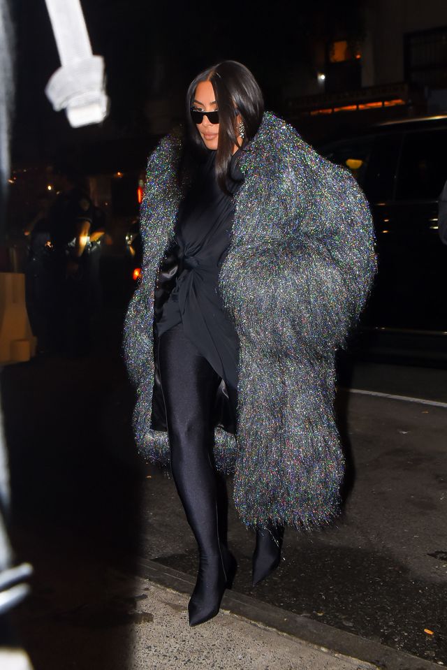 Kim Kardashian Wears Giant Shaggy Coat for New York City Dinner