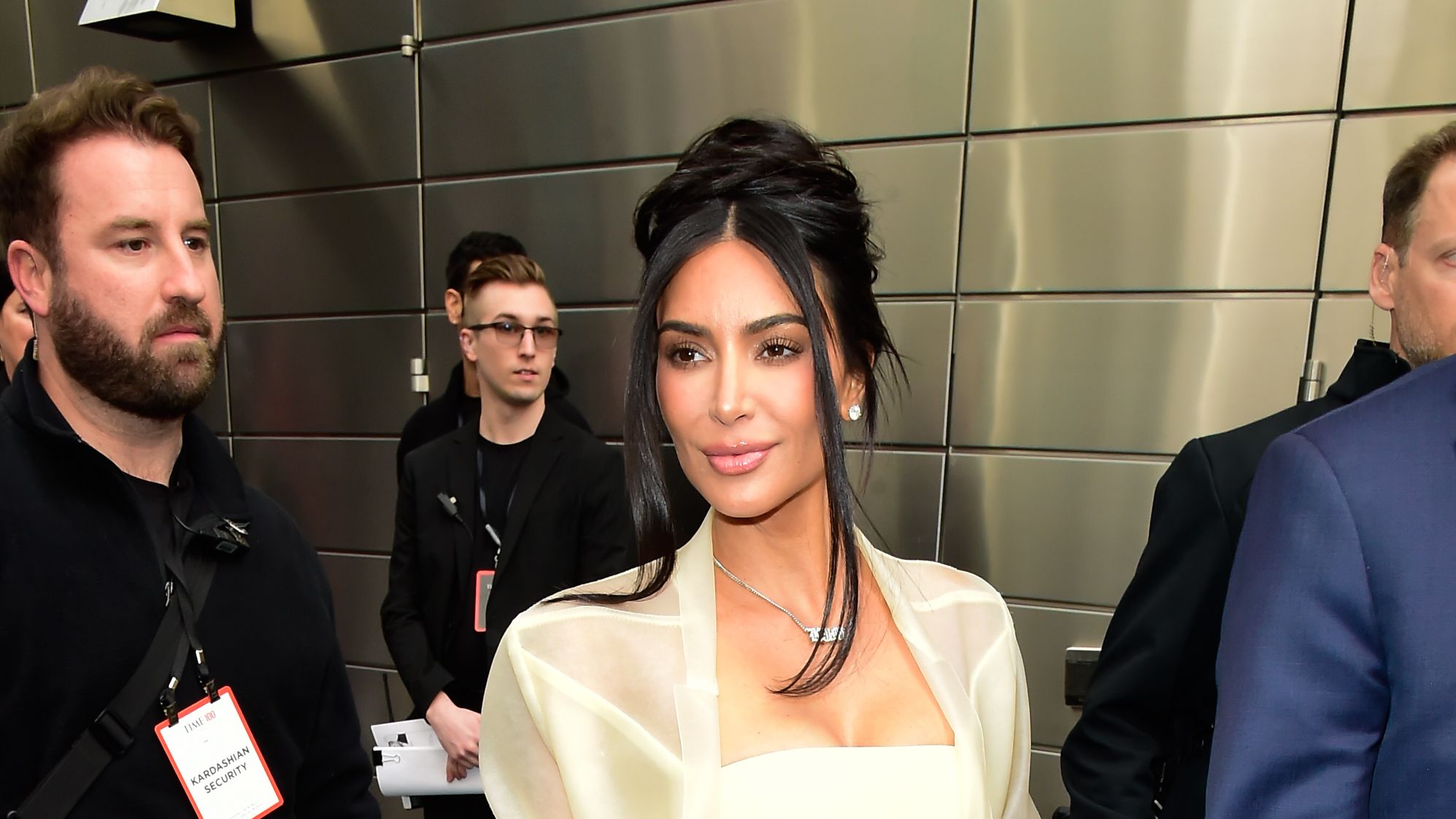 Kim Kardashian Wears Bandeau and See-Through Pantsuit for Time 100 Talk