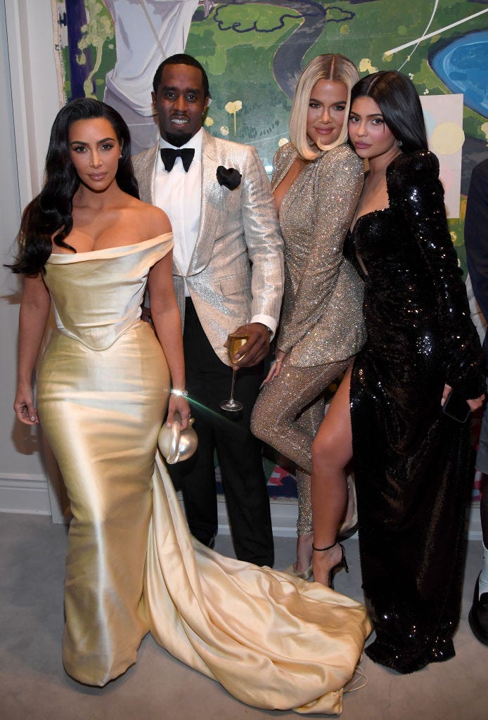 Kim Kardashian Wore an Off-the-Shoulder Gold Gown to P Diddy's Bday