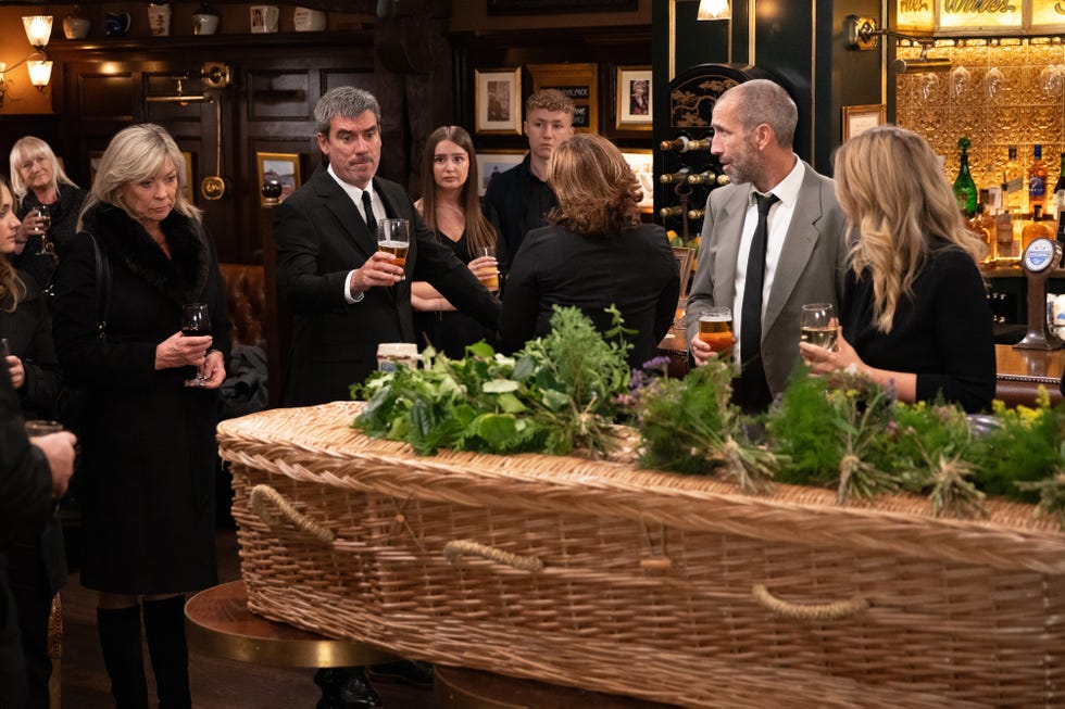 Kim Tate, Cain Dingle, Sam Dingle, Zak Dingle Funeral, Emmerdale