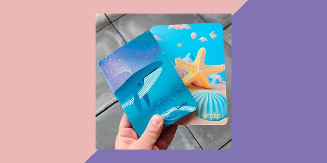 two kindle devices with colorful designs featuring a whale and a starfish