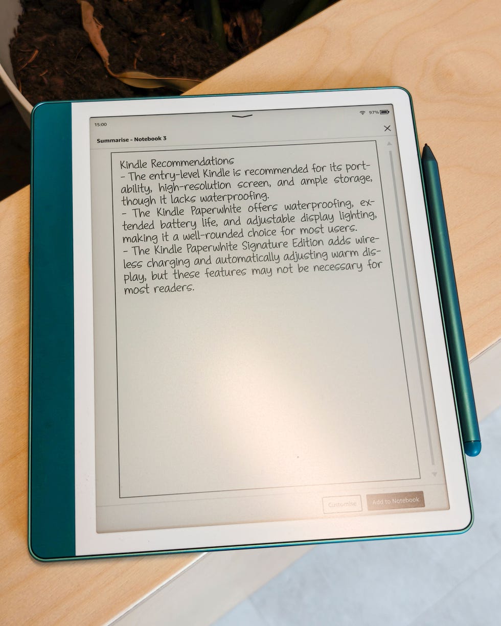 note summarisation on the amazon kindle scribe 2024