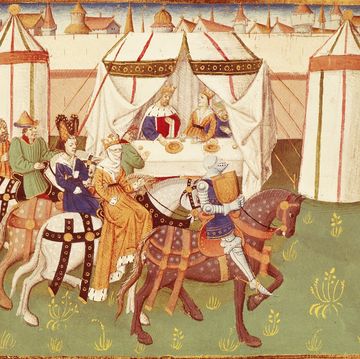 king arthur feast in camelot: arrival of knights