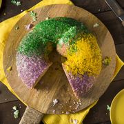 homemade colorful mardi gras king cake for fat tuesday