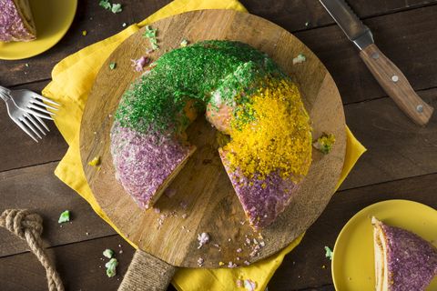 homemade colorful mardi gras king cake for fat tuesday