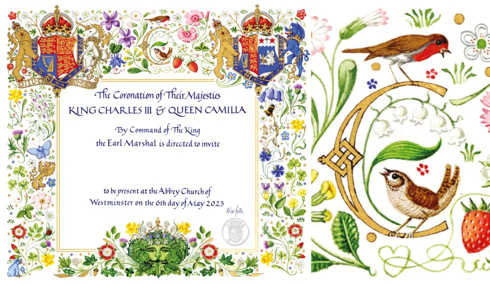 king charles' coronation invitation with lily of the valley illustration