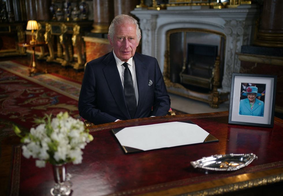 britain's king charles iii makes a televised address to the nation and the commonwealth from the blue drawing room at buckingham palace in london on september 9, 2022, a day after queen elizabeth ii died at the age of 96