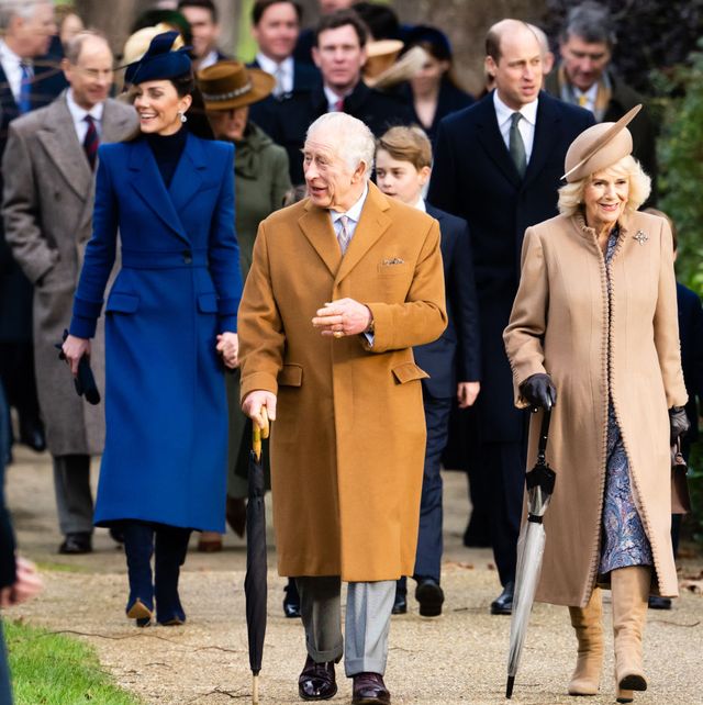 sandringham, norfolk december 25 king charles iii, queen camilla, catherine, princess of wales, prince george of wales, prince william, prince of wales attend the christmas morning service at sandringham church on december 25, 2023 in sandringham, norfolk photo by samir husseinwireimage