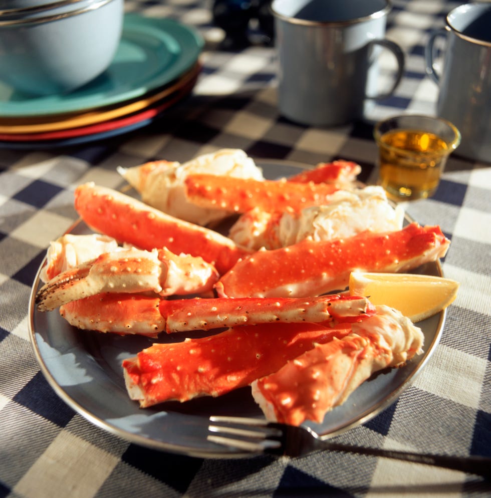 King crab legs on plate with lemon