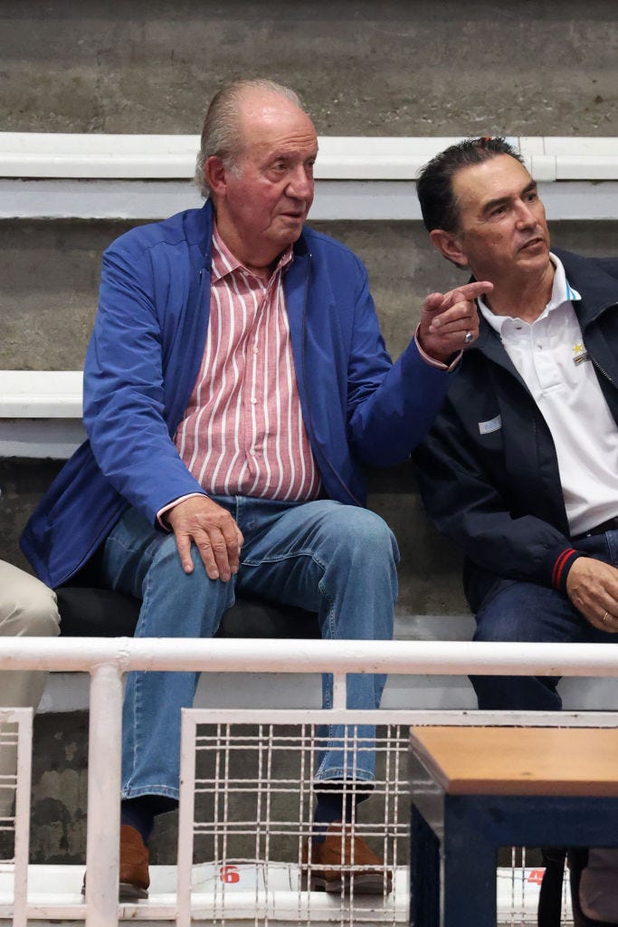 king juan carlos attends handball match of his grandson pablo urdangarin in pontevedra