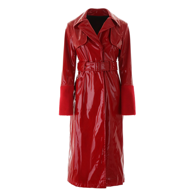 kirin vinyl trench coat rood