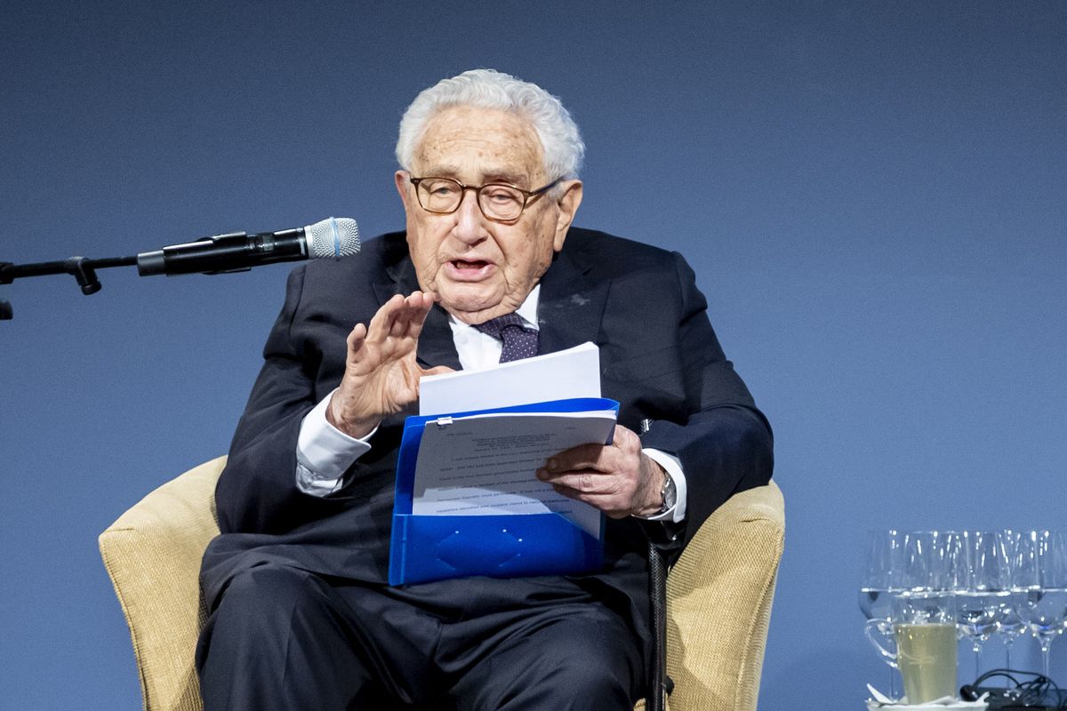 21 january 2020, berlin henry a kissinger, former us secretary of state, speaks at the award of the henry a kissinger prize to the german chancellor the prize is awarded annually by the american academy in berlin to a renowned personality from the field of international diplomacy photo christoph soederdpa photo by christoph soederpicture alliance via getty images
