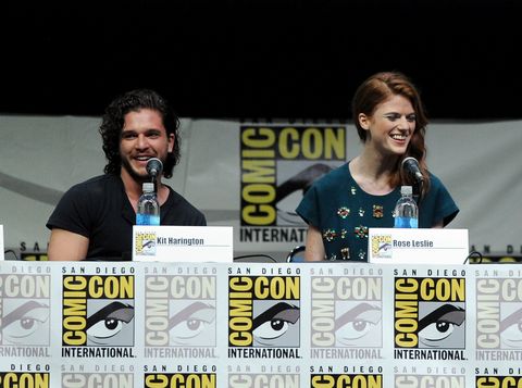 Kit Harington and Rose Leslie speak during a Comic-Con panel in 2013. 