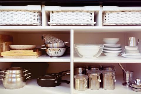 Shelf, Food storage containers, Mason jar, Shelving, Room, Furniture, Wood, Hutch, Tableware, Kitchen, 