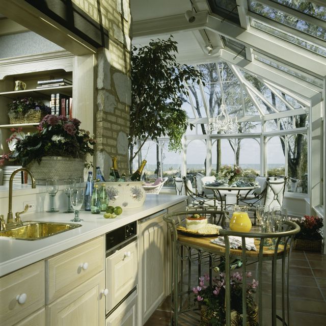 kitchen and eating area in solarium,