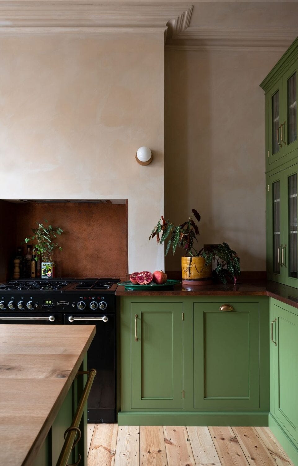 Kitchen color ideas green and dark wood