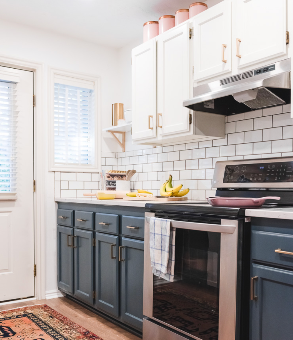 kitchen with blue cabinets