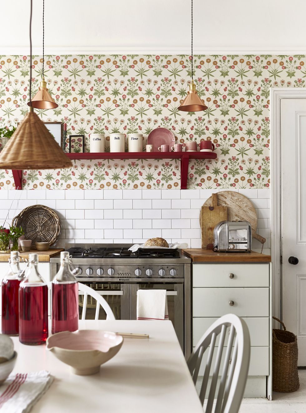 country kitchen with organised shelves