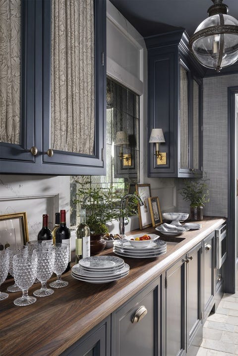 curtains inside of the cabinetry